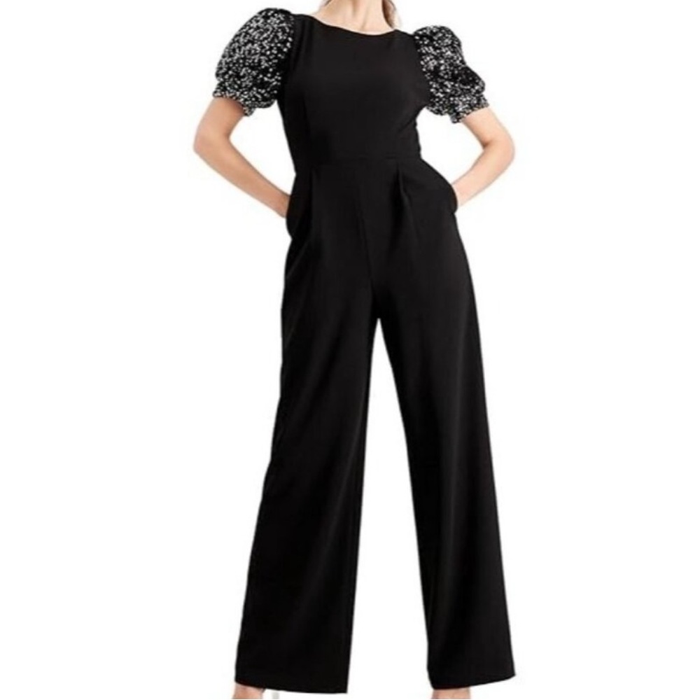 Calvin Klein Black Jumpsuit with Sequin Sleeves